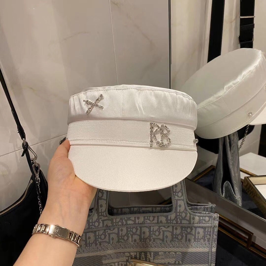Trendy rhinestone RB navy cap