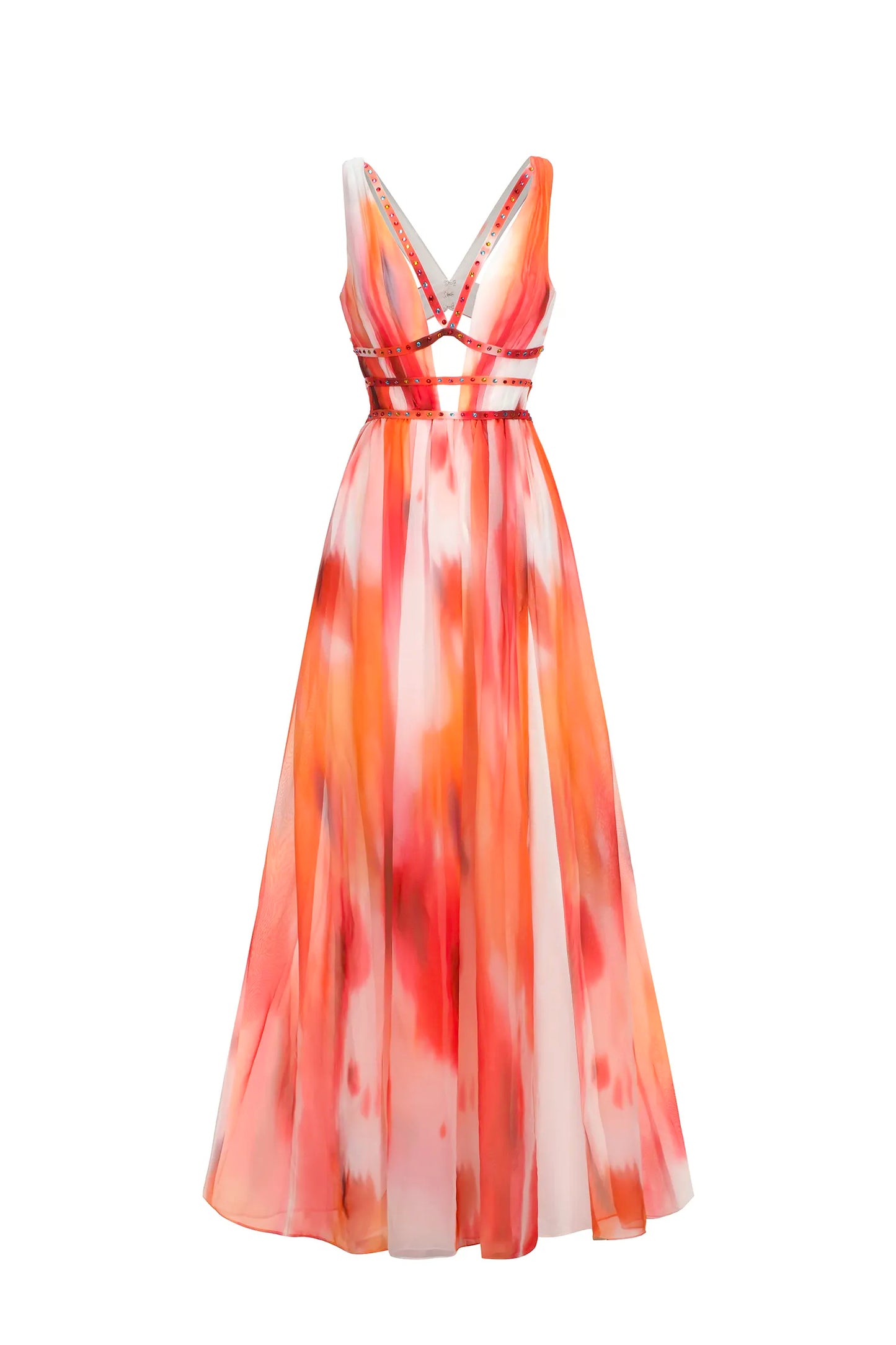 Deep V Neck Printed Cutout Maxi Dress