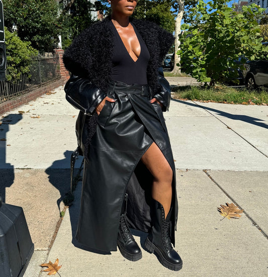 Faux Leather Shearling Fur Bomber Jacket