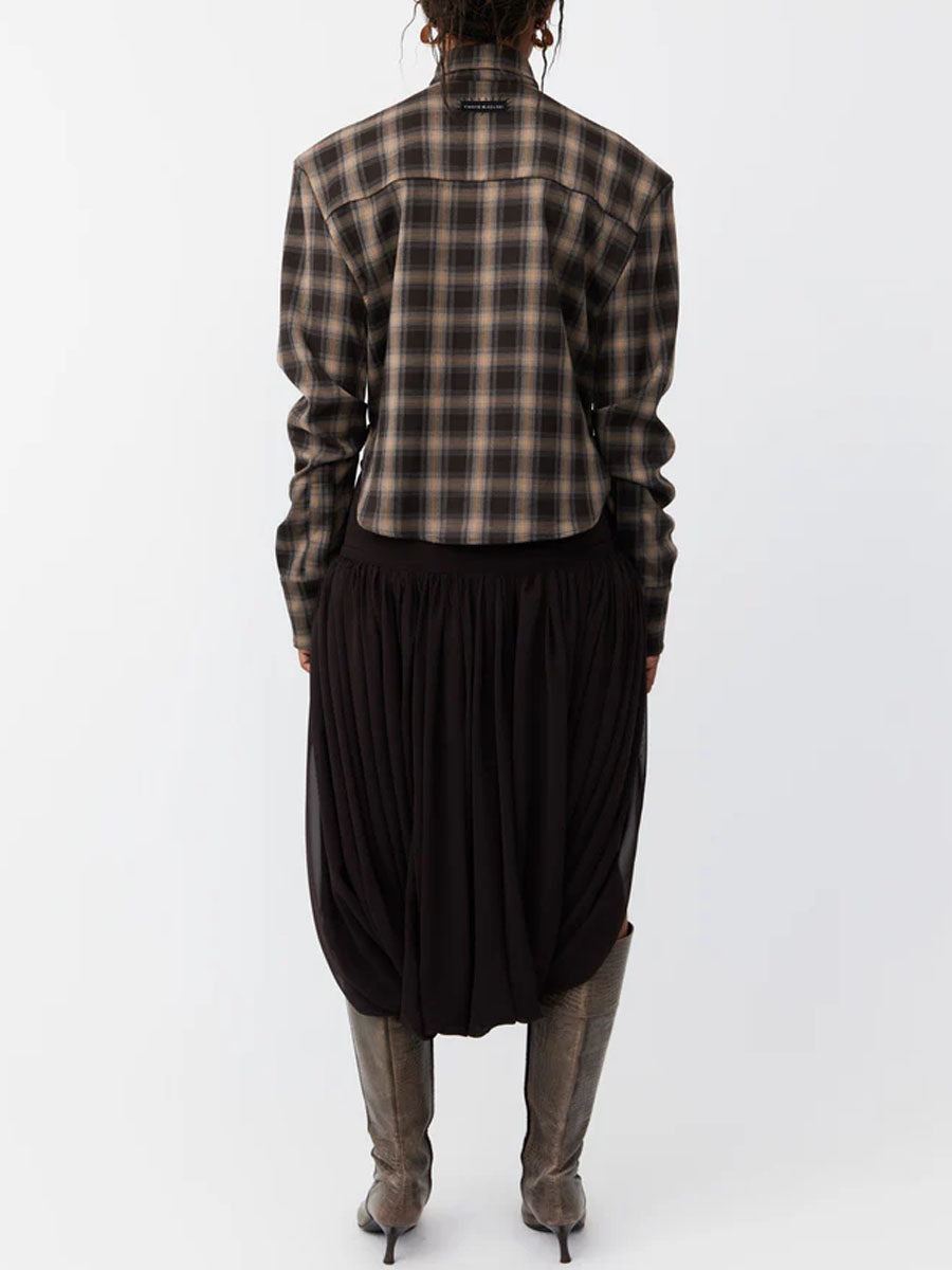Plunging Neck Shoulder Padding Shirt And Pants 2-Piece Set