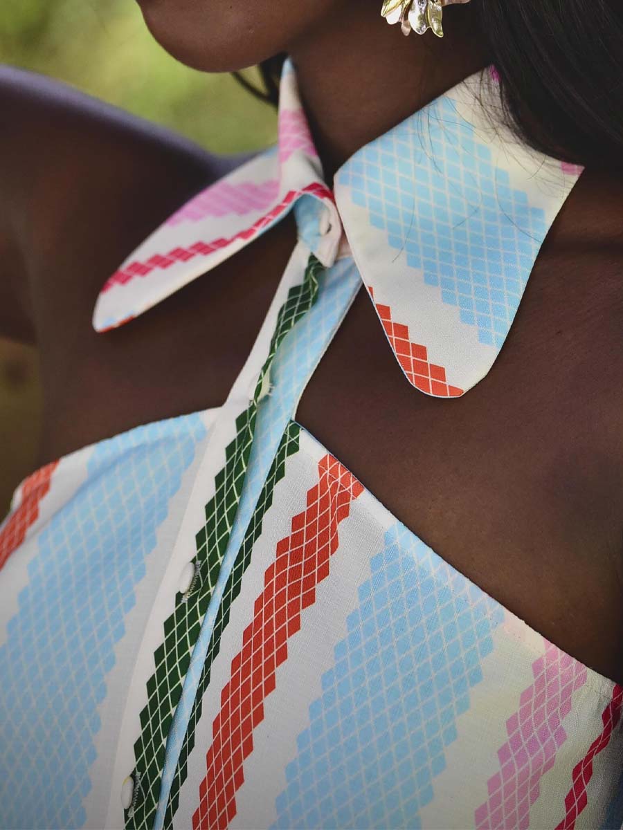 Diamond Striped Maxi Shirtdress