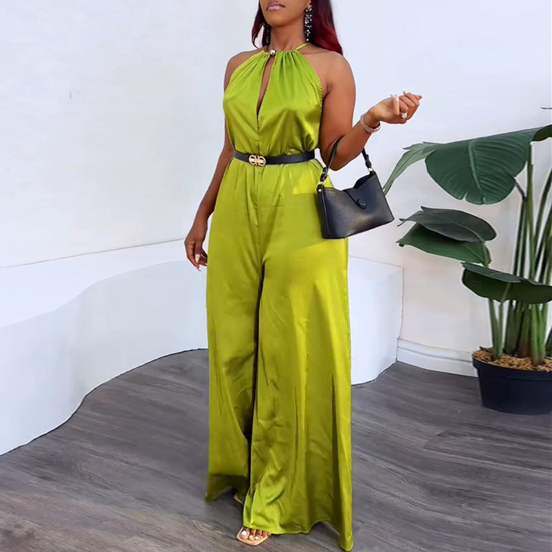 Halter neck sleeveless wide-leg jumpsuit