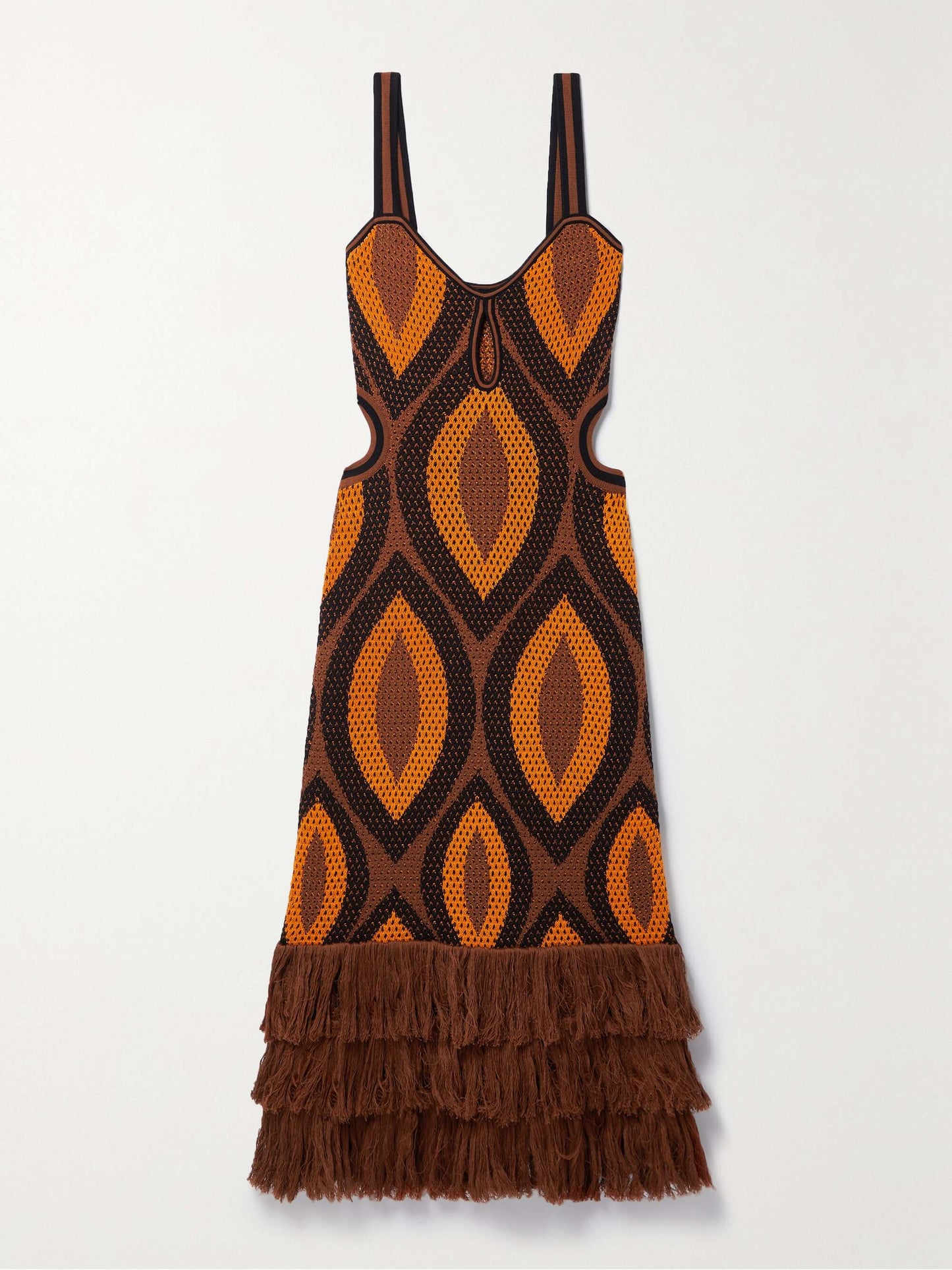 Cutout fringe knit maxi dress