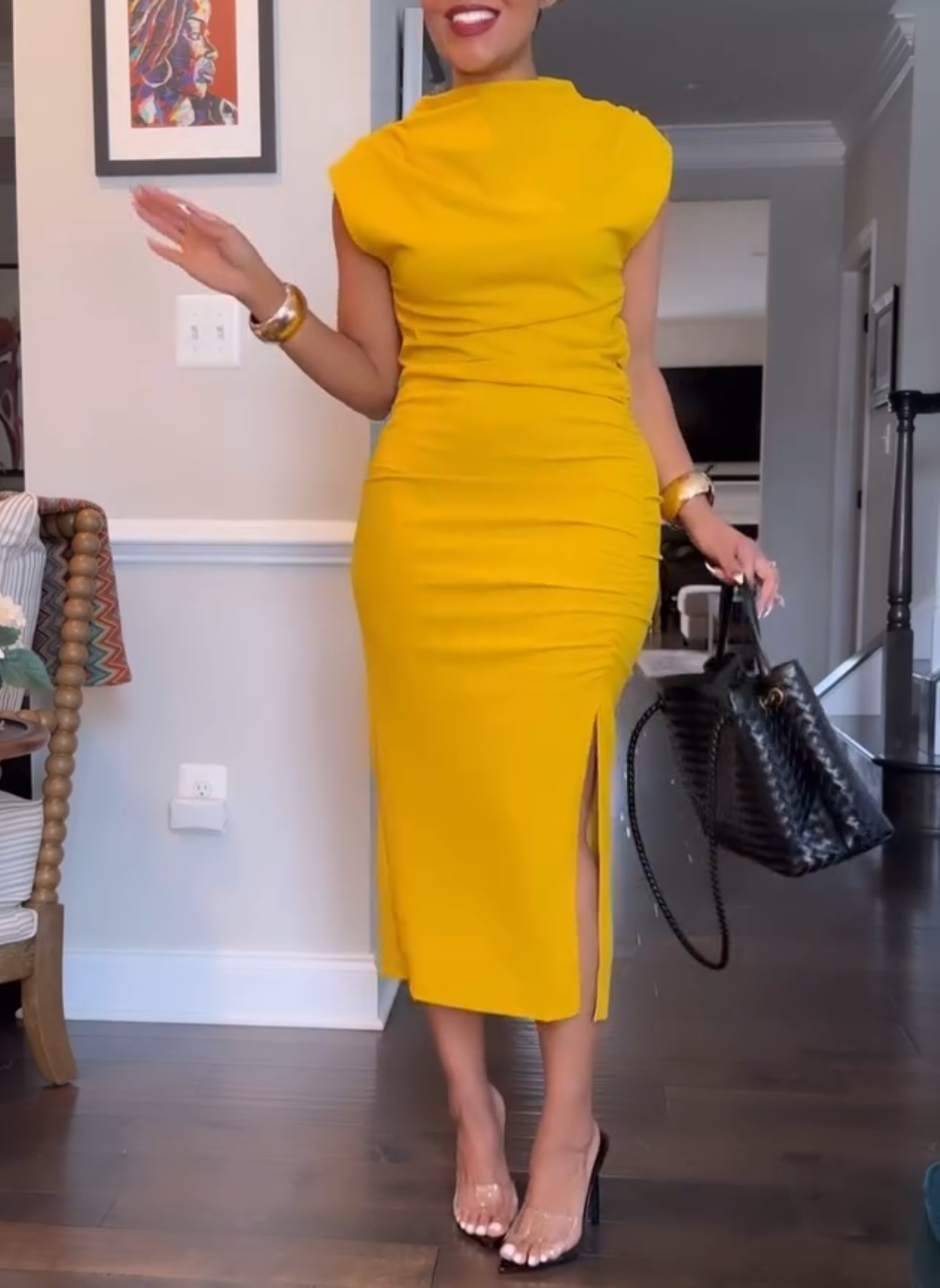 Bodycon Ruffled Side Slit Tank Dress
