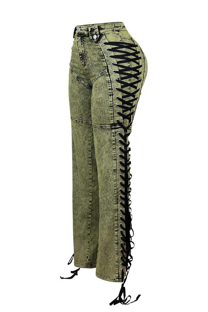 Side Lace Up Denim Jeans