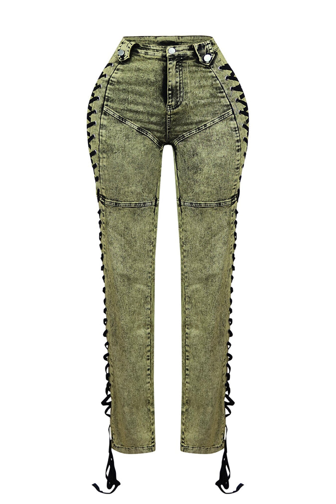 Side Lace Up Denim Jeans