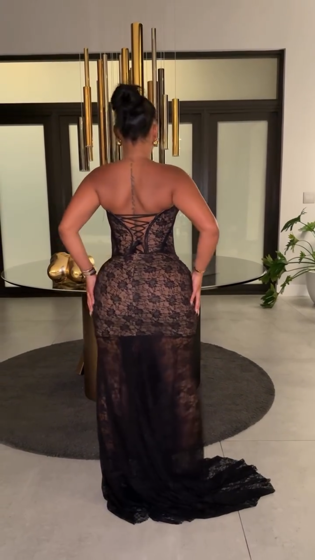 Strapless lace maxi dress