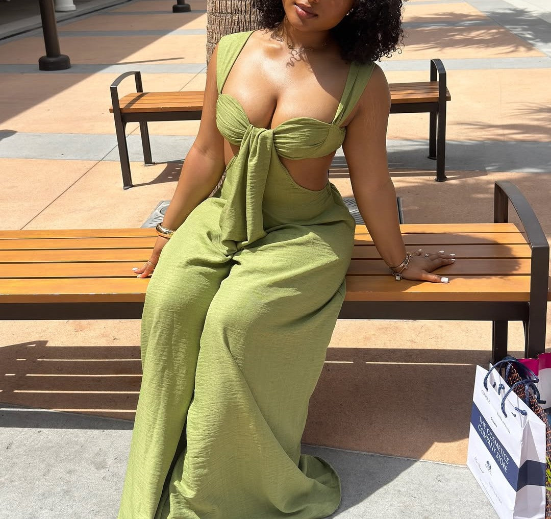 Green Cutout Wide Leg Jumpsuit
