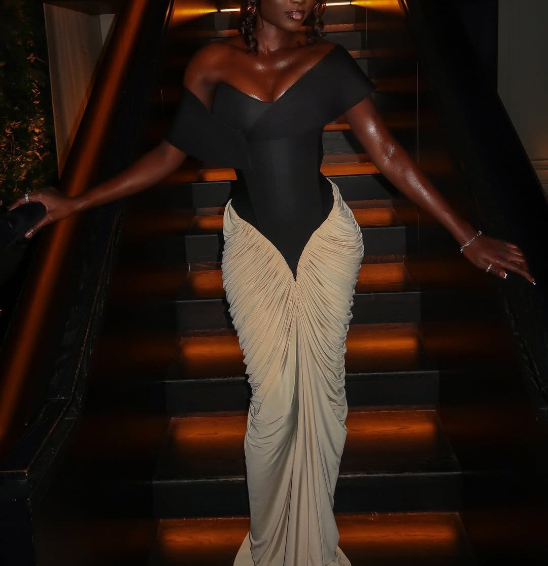 Round Neck Sleeveless Backless Side Drape Dress