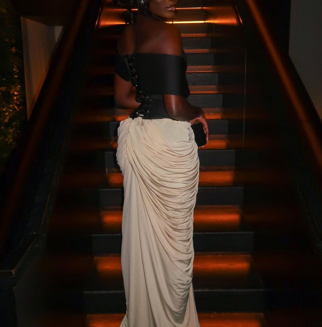 Round Neck Sleeveless Backless Side Drape Dress