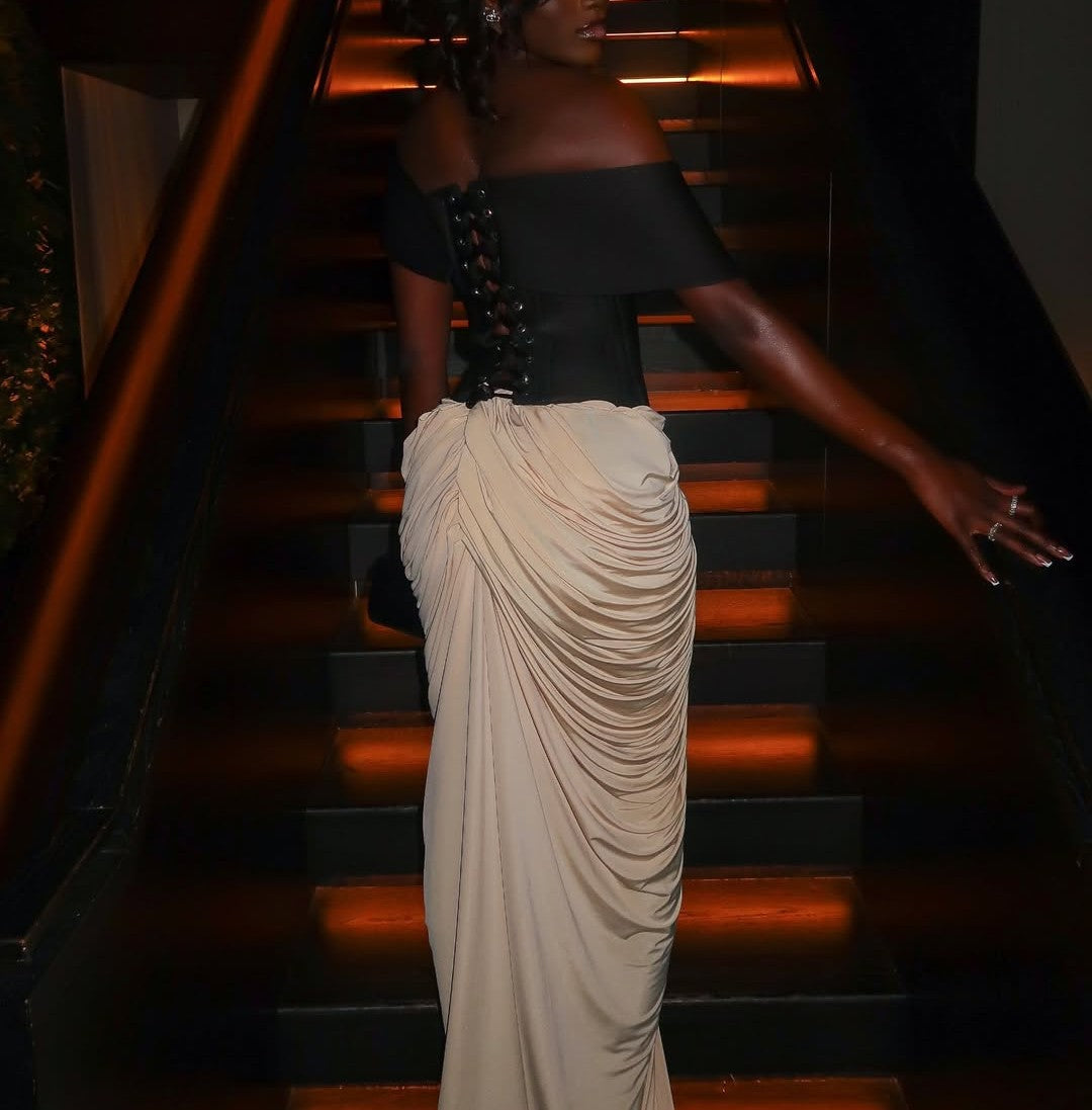 Round Neck Sleeveless Backless Side Drape Dress