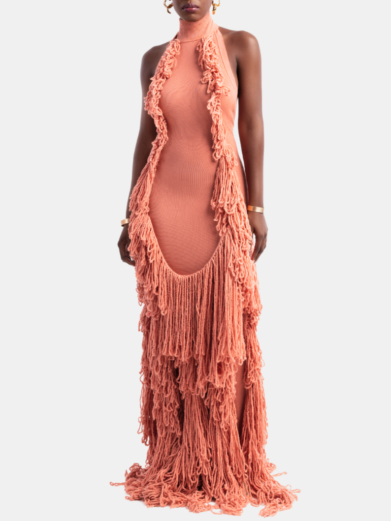 Sleeveless Fringed Knitted Maxi Dress