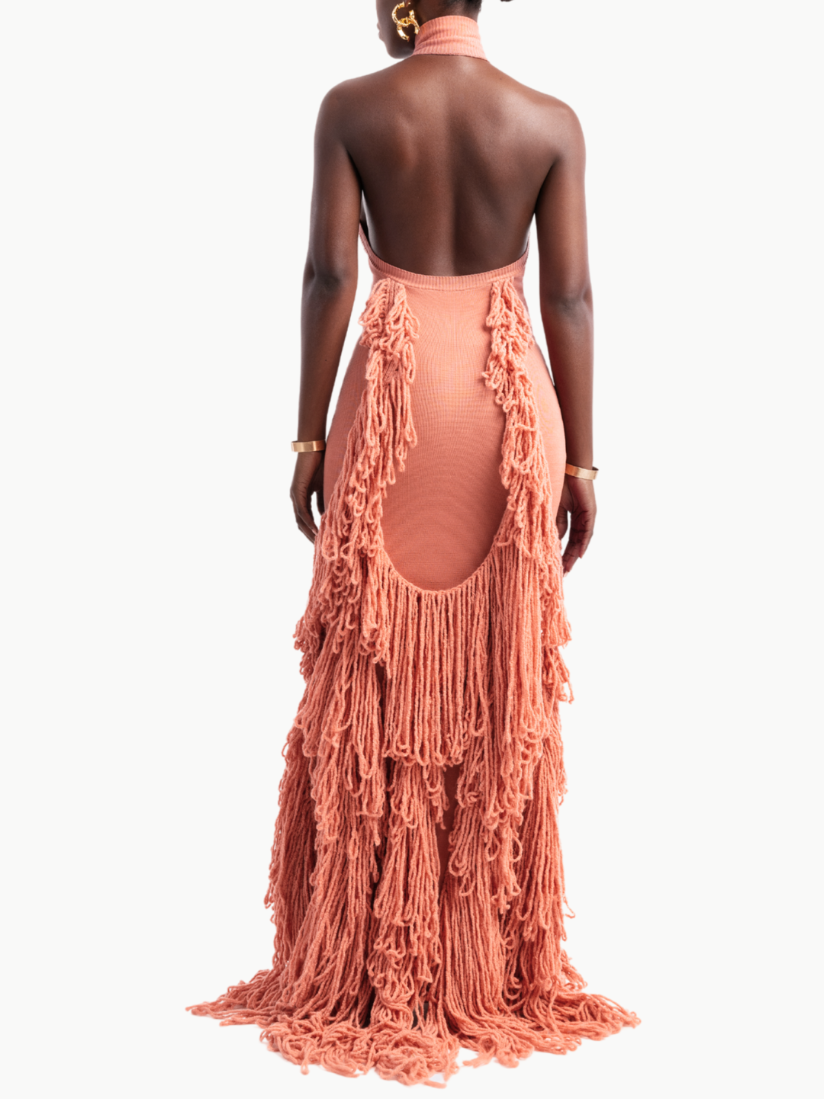 Sleeveless Fringed Knitted Maxi Dress