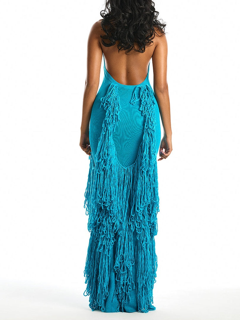 Sleeveless Fringed Knitted Maxi Dress