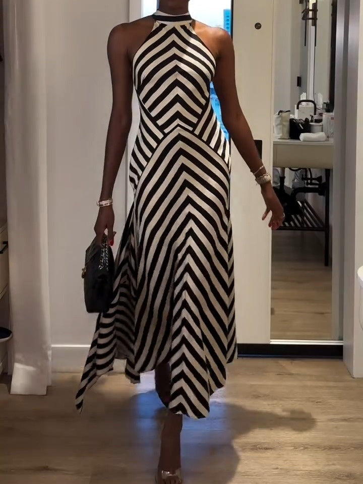 Tall Mono Fluid Stripe Cotton Mix Maxi Woven Dress