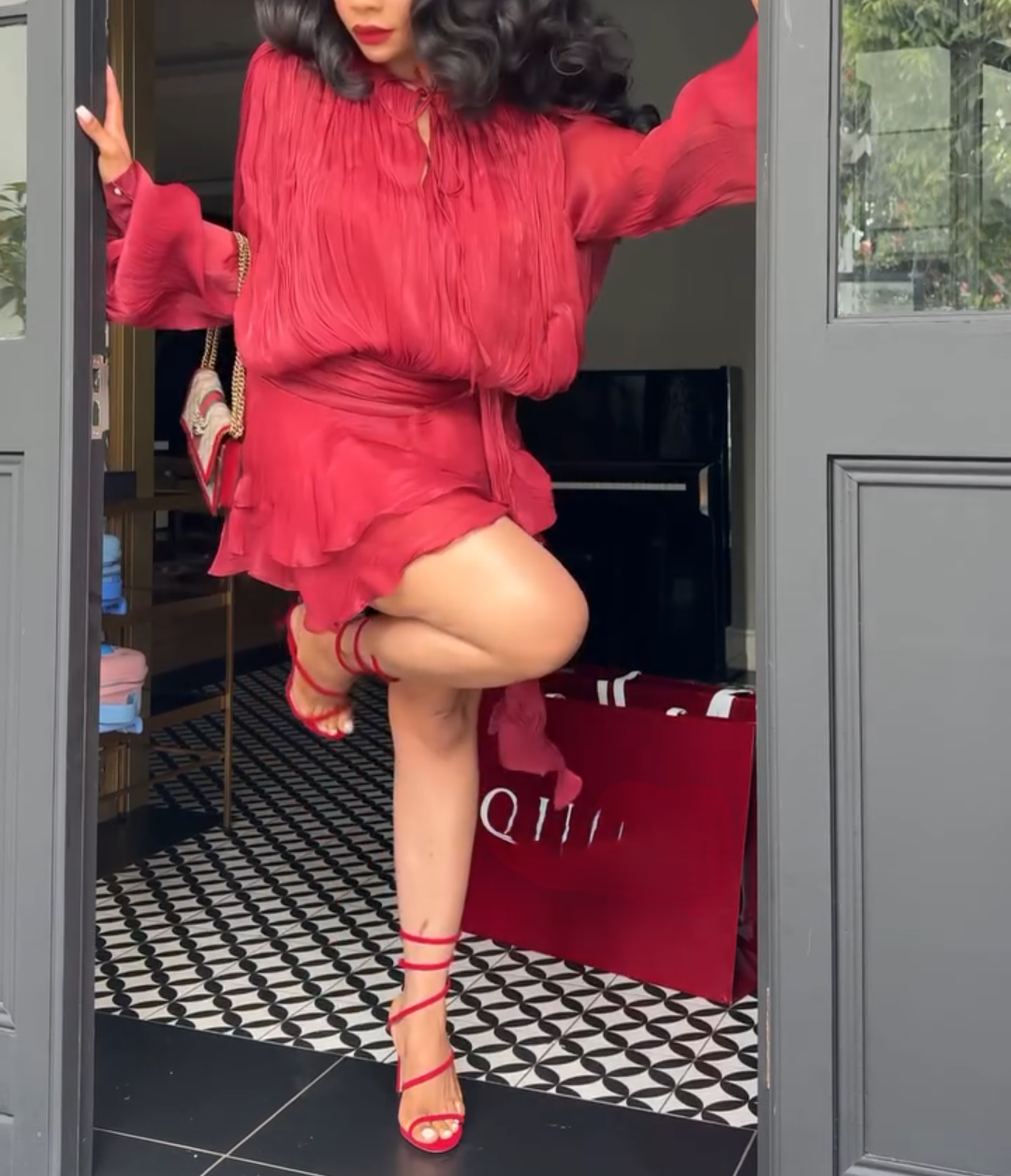 Long Sleeve Lace Up Ribon Mini Dress