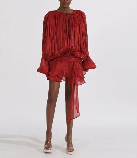 Long Sleeve Lace Up Ribon Mini Dress