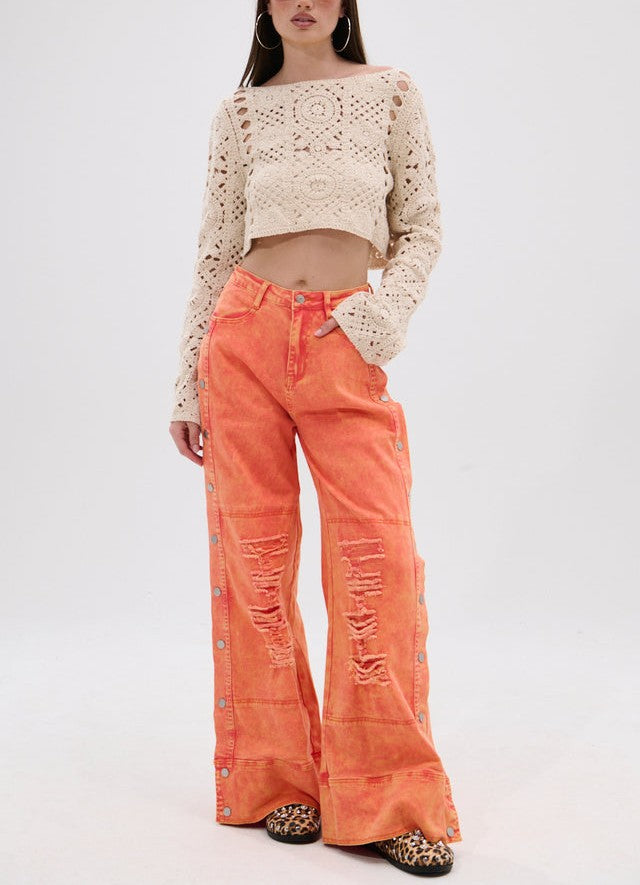Above Average Distressed Side Snap Jeans