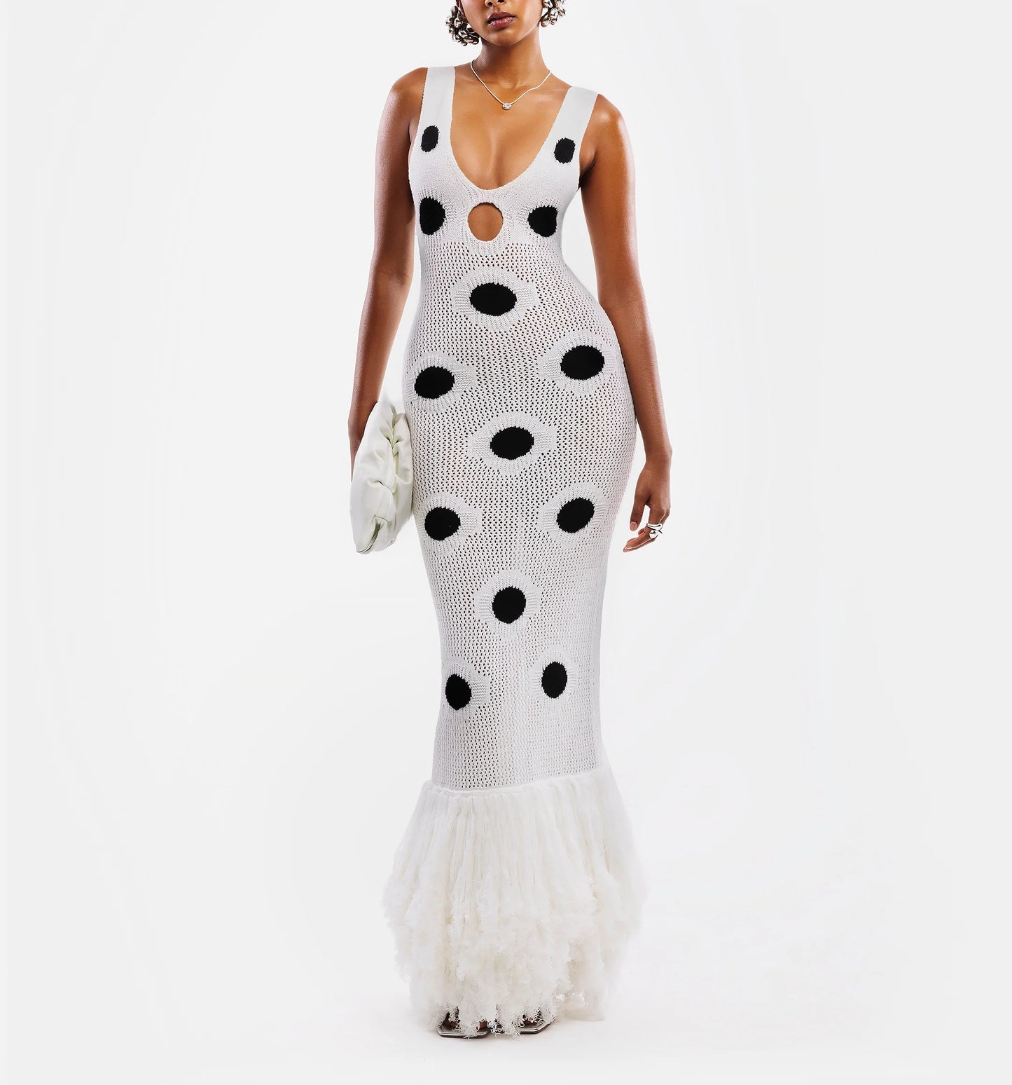 Polka Dot Knitted Tassel Dress