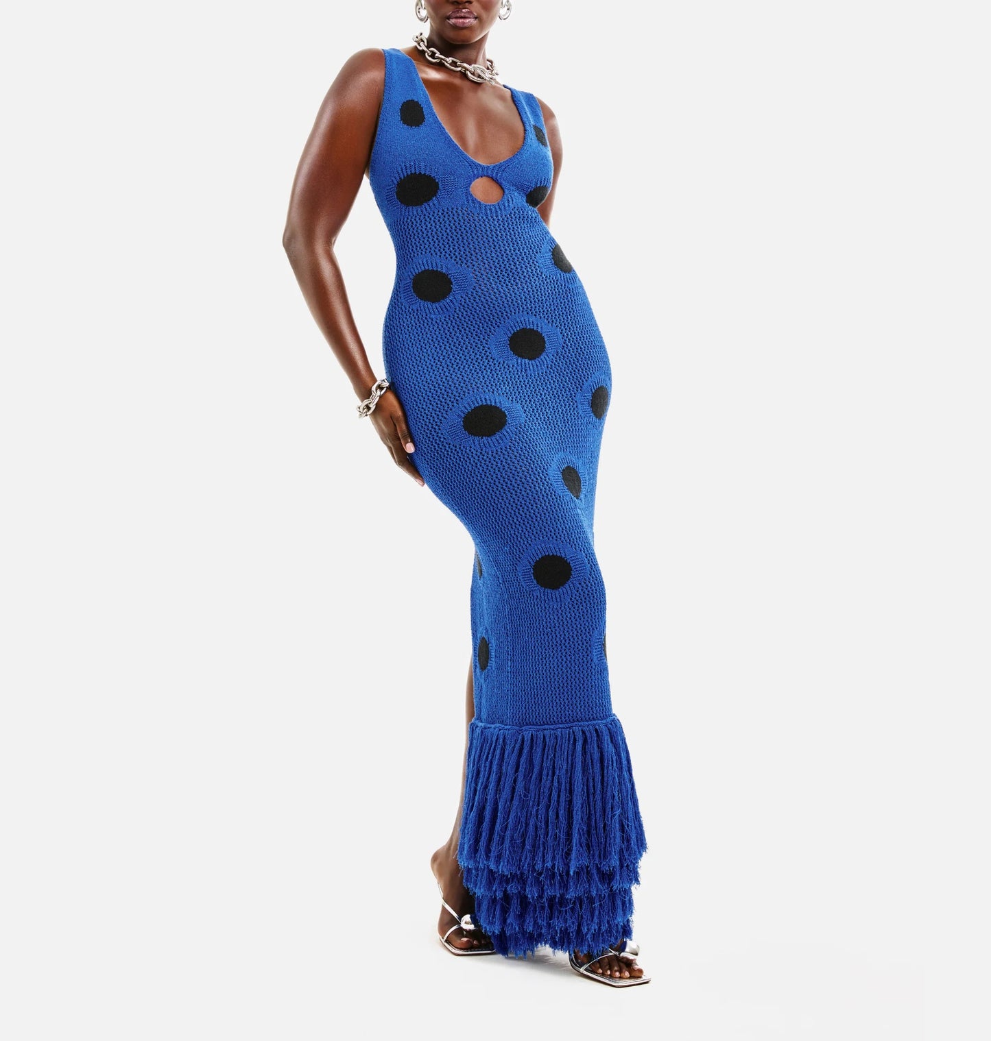 Polka Dot Knitted Tassel Dress