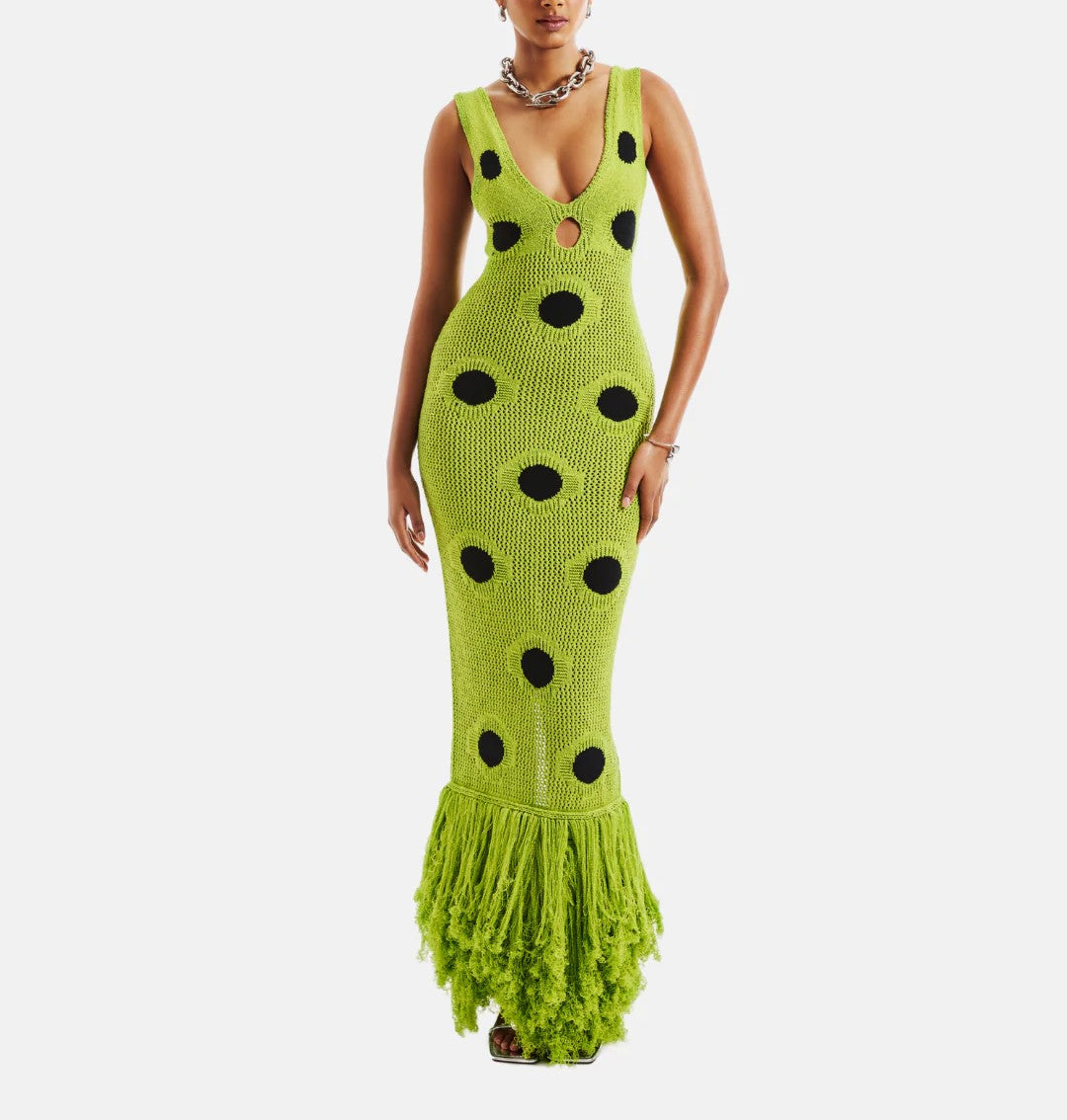 Polka Dot Knitted Tassel Dress