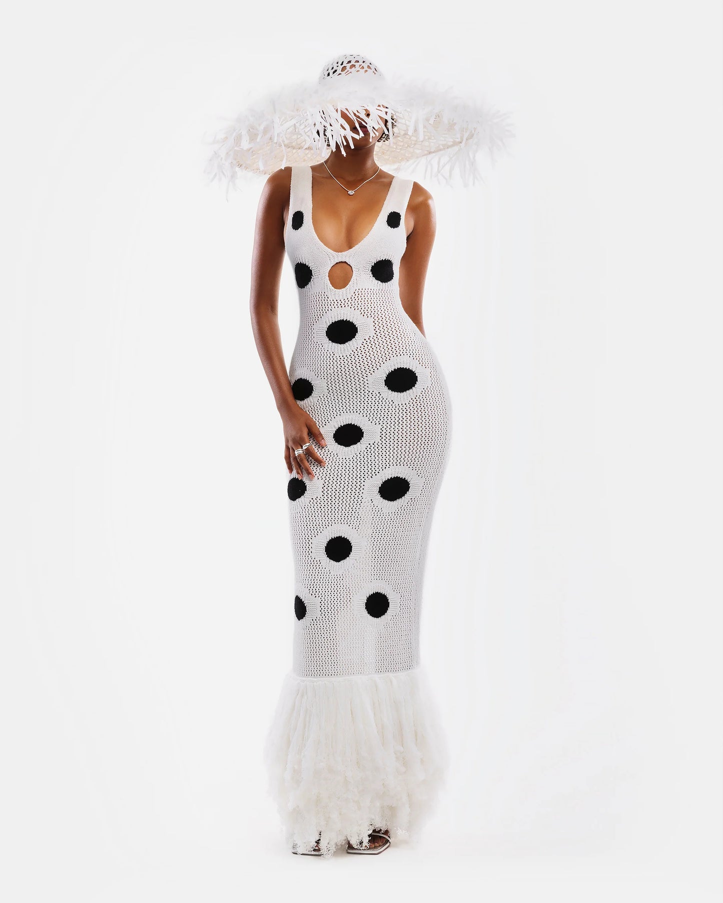 Polka Dot Knitted Tassel Dress