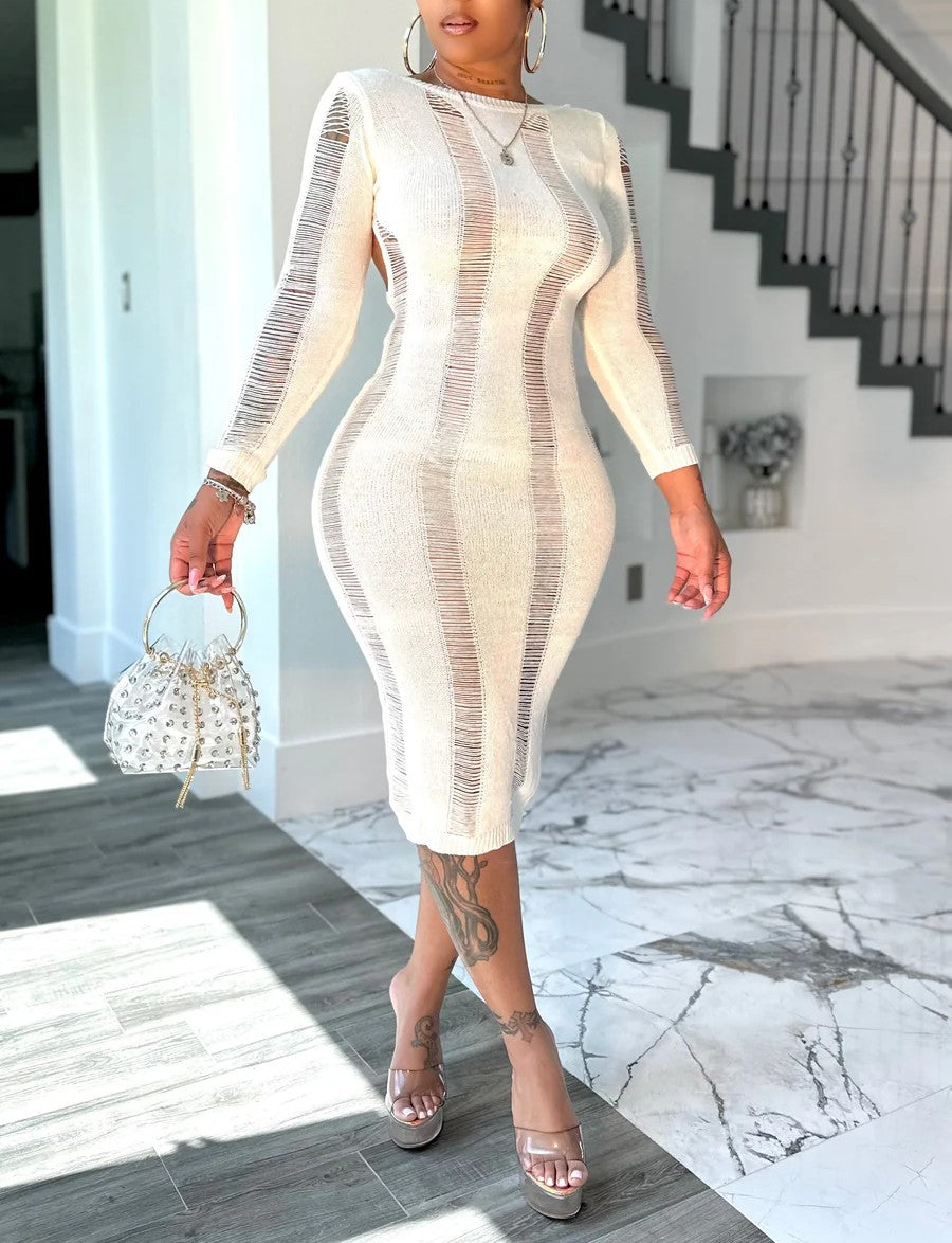 Sexy Hollow Backless Knitted Dress