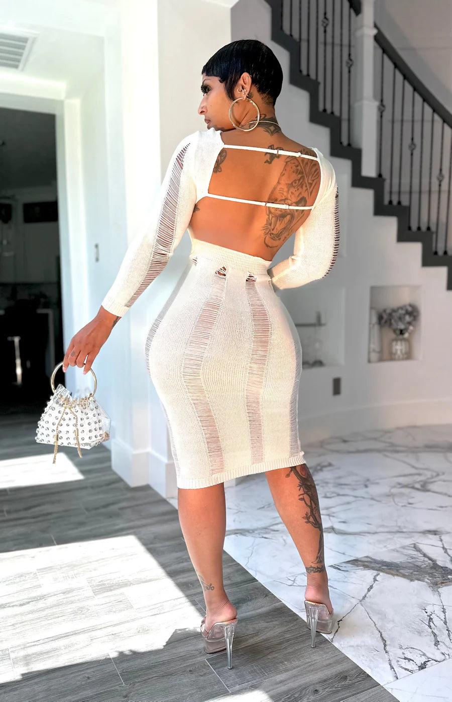 Sexy Hollow Backless Knitted Dress