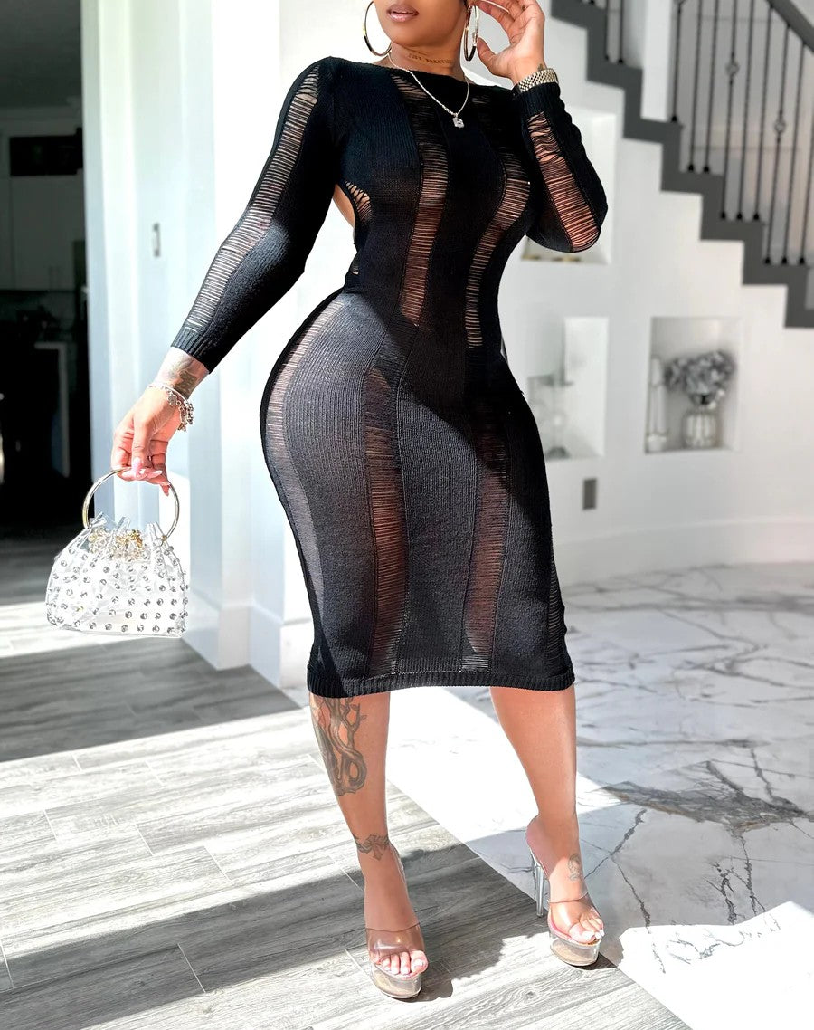 Sexy Hollow Backless Knitted Dress