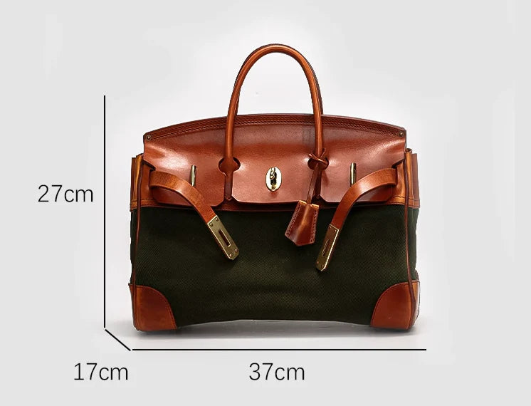 Two-Tone Canvas and Leather Handbag