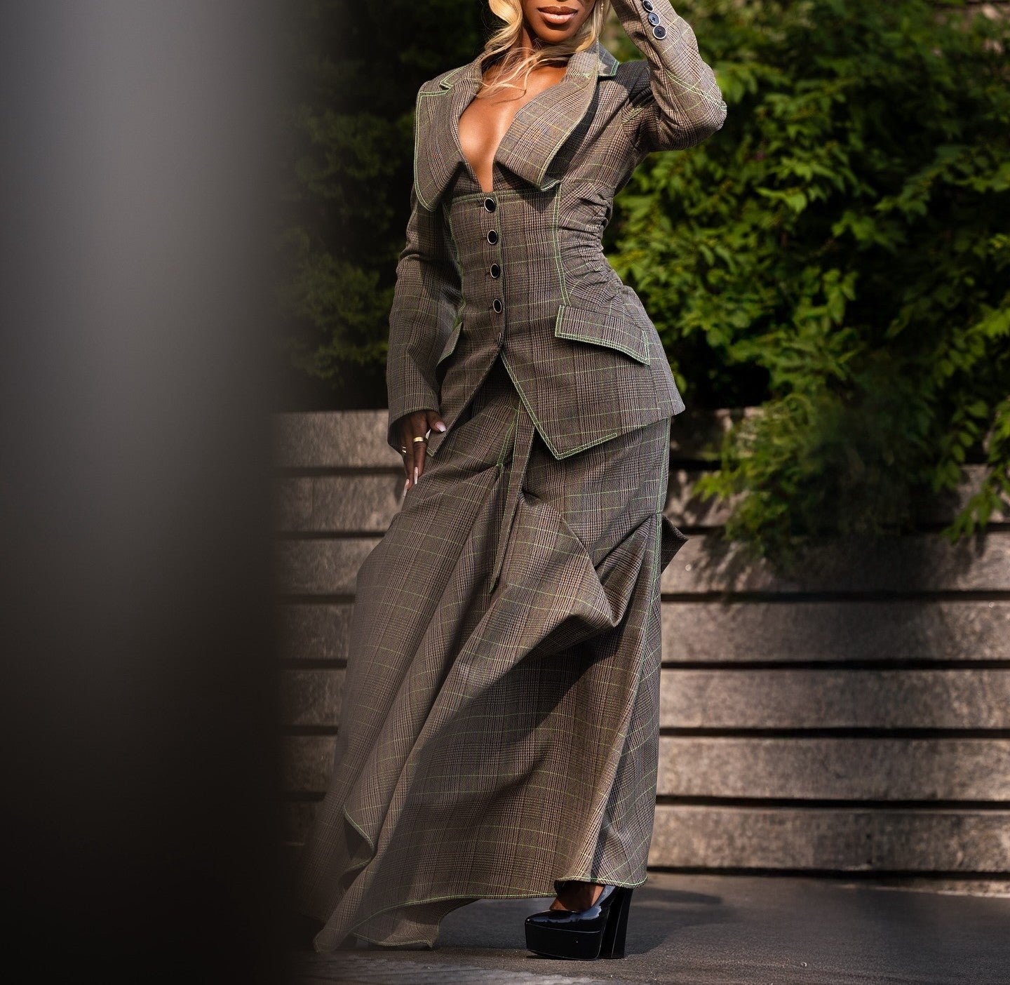 Classic V-neck Blazer And Skirt 2-Piece Set