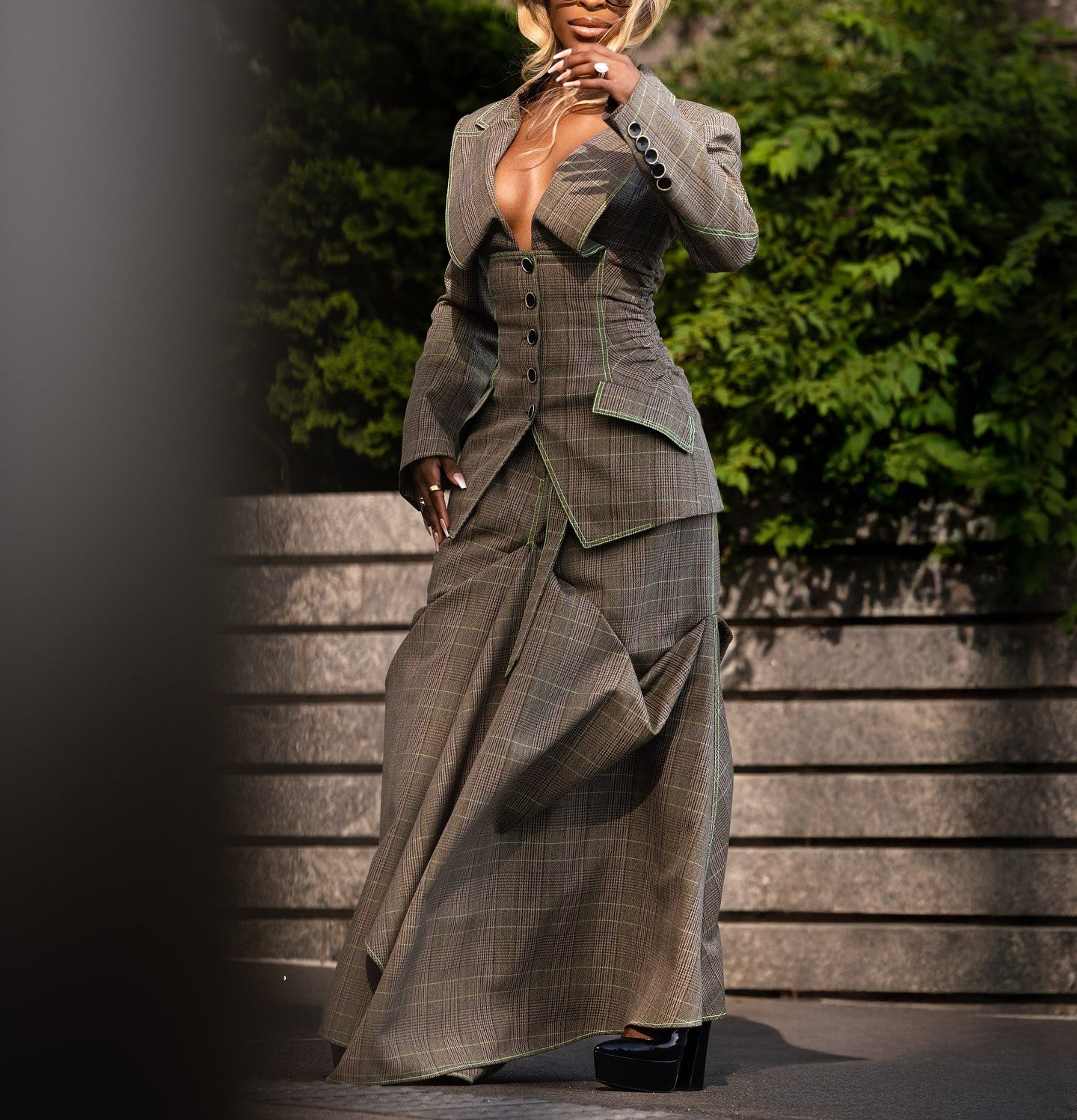 Classic V-neck Blazer And Skirt 2-Piece Set