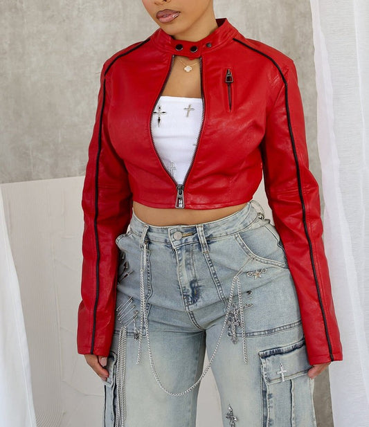 Fall For You PU Crop Jacket