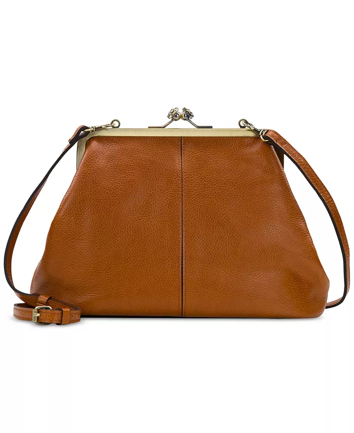 Kiss-lock Closure Adorned Leather Bag
