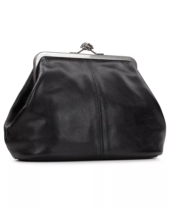 Kiss-lock Closure Adorned Leather Bag