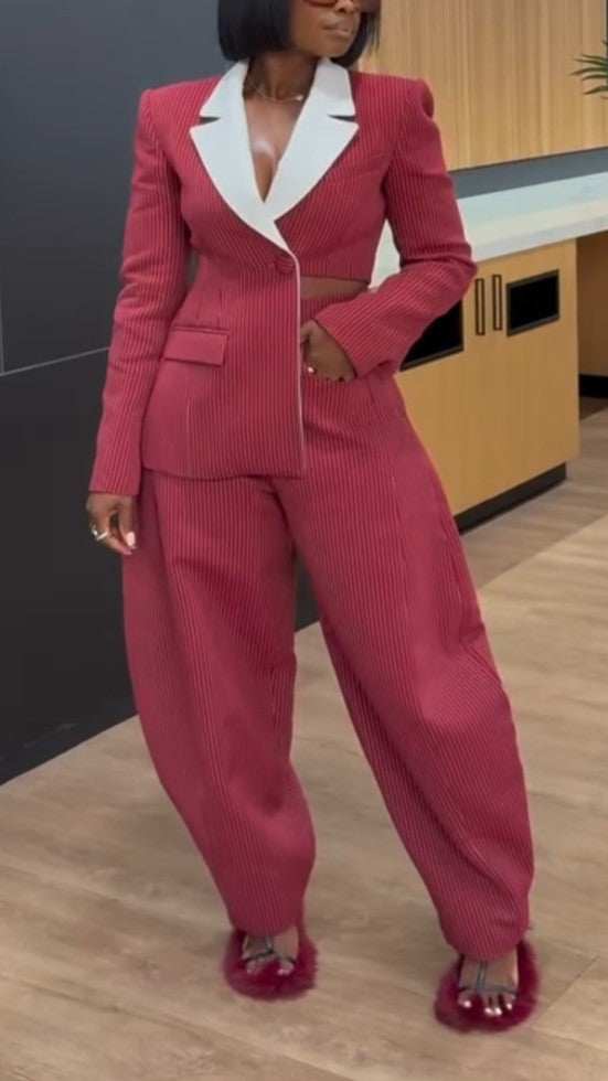 Red And White Contrast Suit Fabric Set