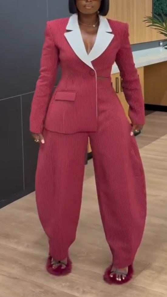 Red And White Contrast Suit Fabric Set