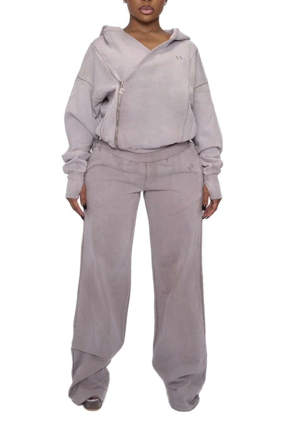 2-Piece Diagonal Zipper Pullover Sweatshirt and Trousers Set