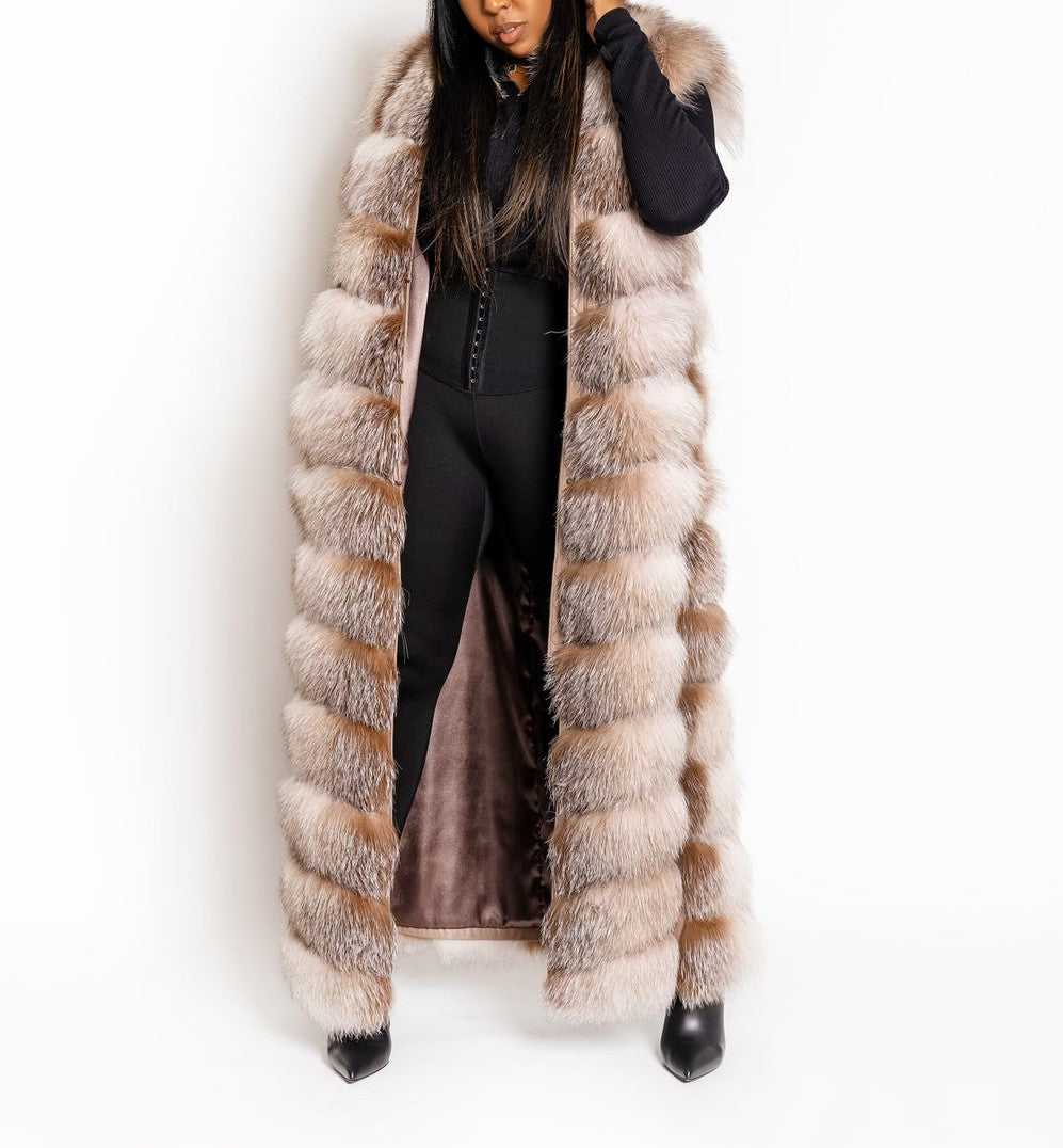 (✔️Free shipping)Crystal Fox Full Length Fur Coat/Vest
