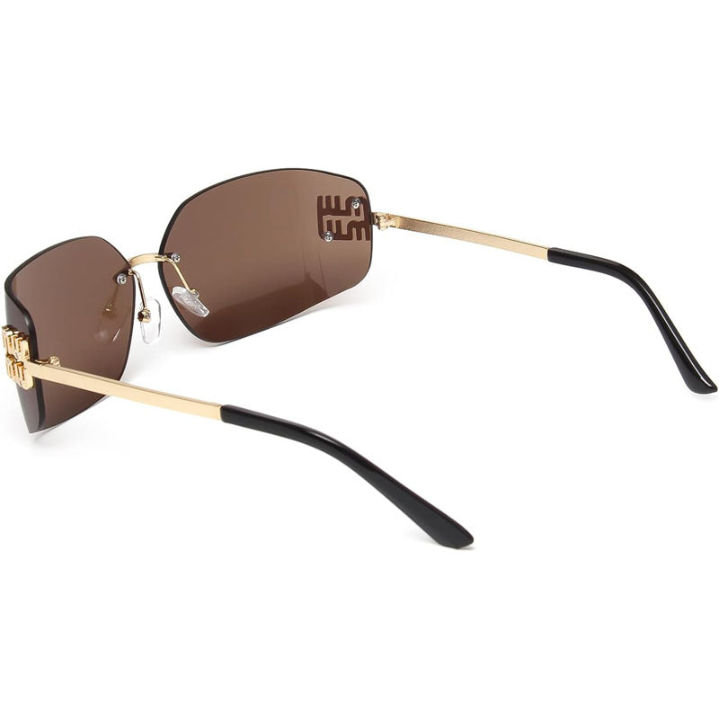 Rimless Y2K Sunglasses for Women Men Fashion Wrap Around Frame Trendy Shield Frameless Design