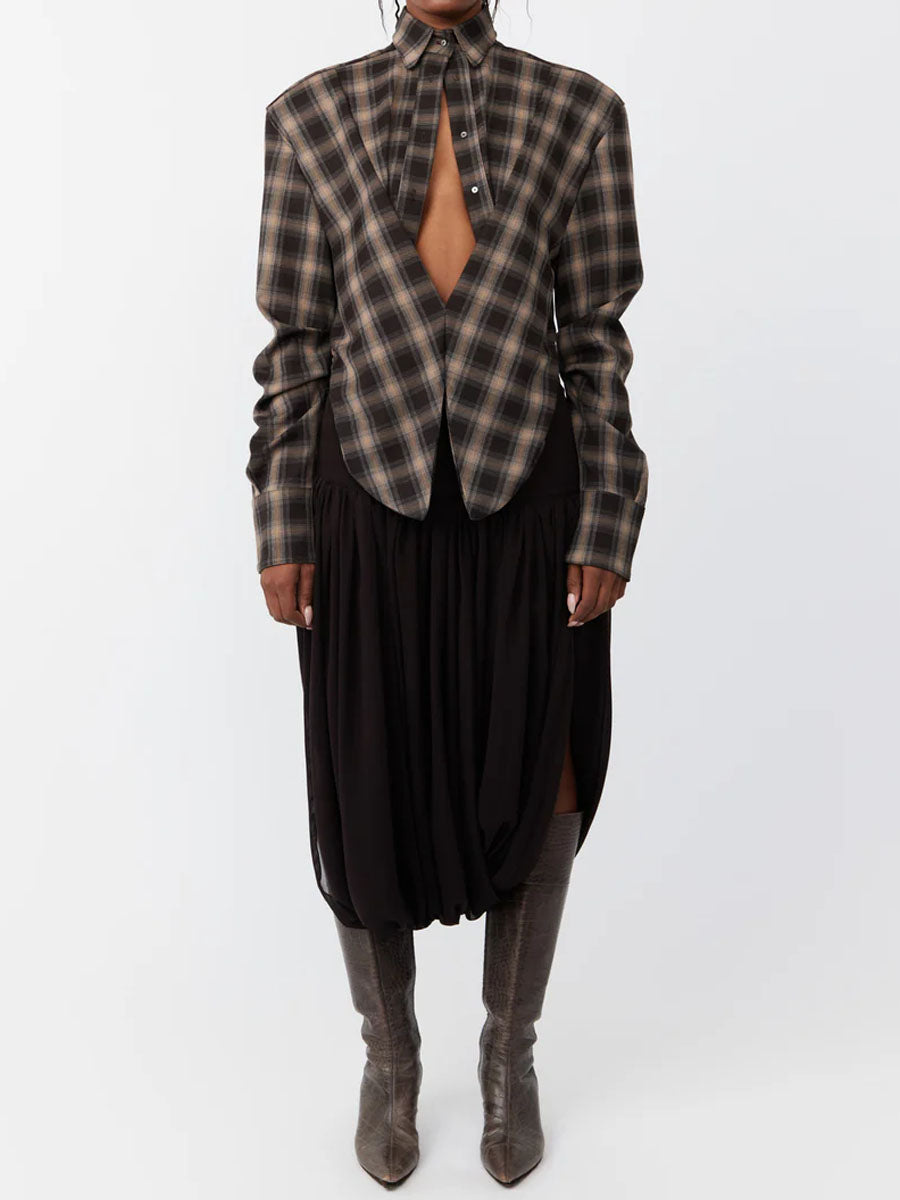 Plunging Neck Shoulder Padding Shirt And Pants 2-Piece Set