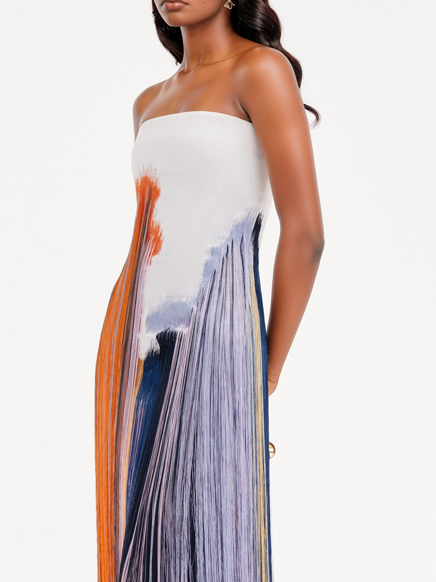 Abstract Brushstroke Fringe Cocktail Dress