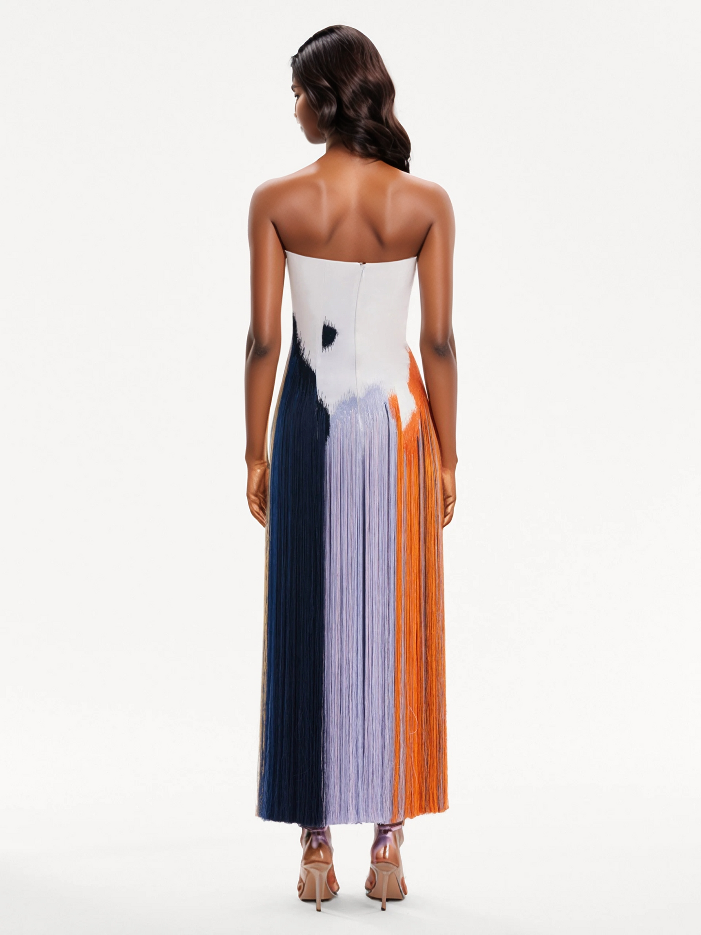 Abstract Brushstroke Fringe Cocktail Dress