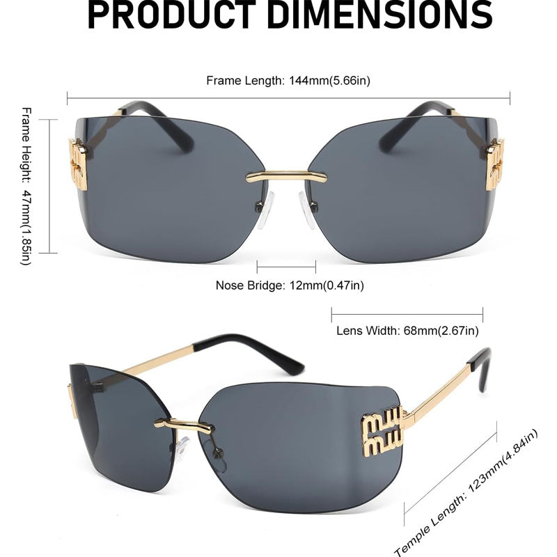Rimless Y2K Sunglasses for Women Men Fashion Wrap Around Frame Trendy Shield Frameless Design