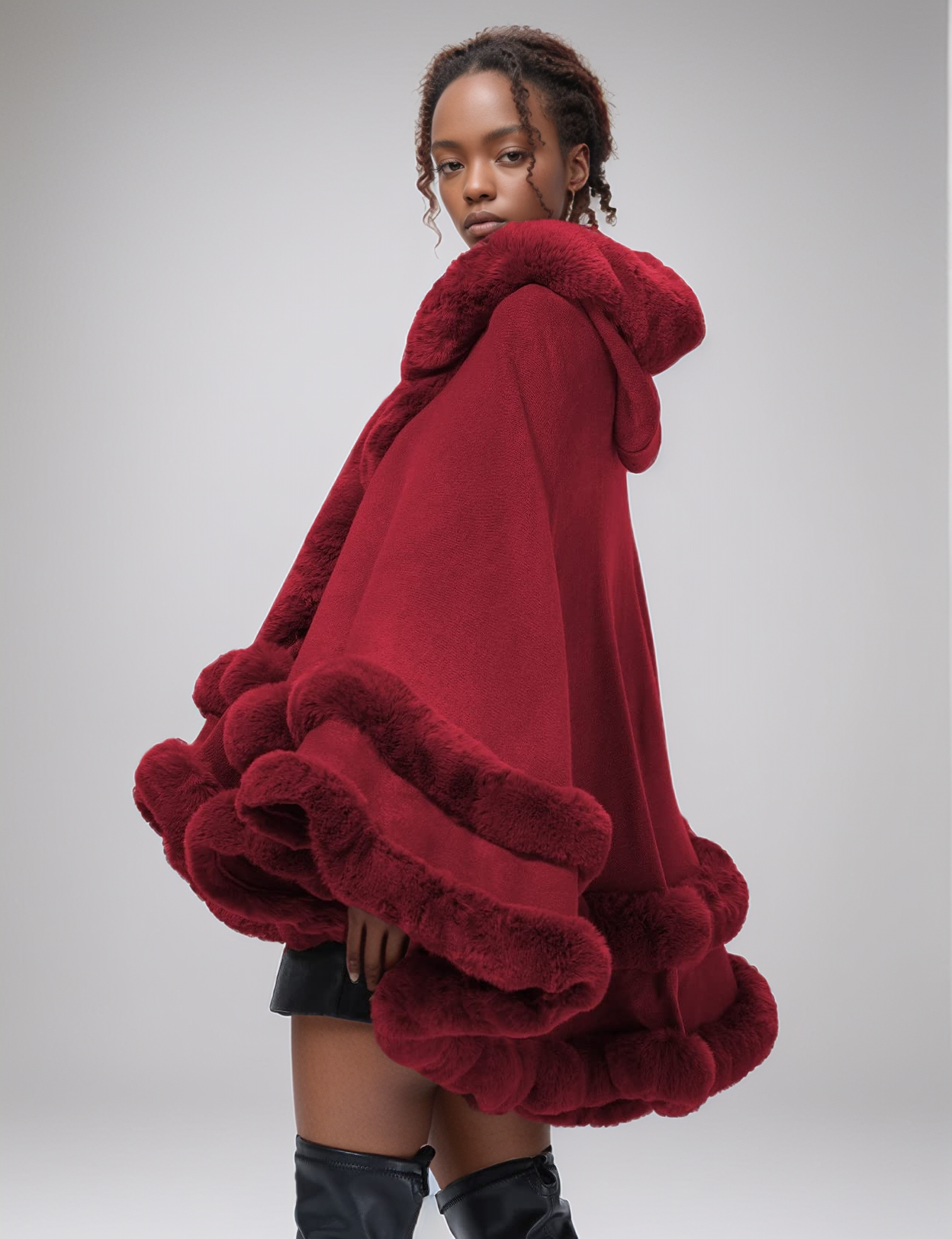 New Elegant Cco-Friendly Fur Cape Coat