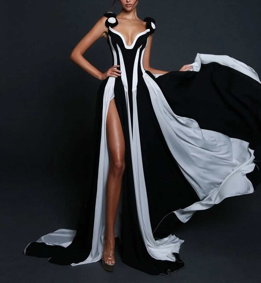 Sleeveless V-Neck Flowers Bandage Maxi Dress
