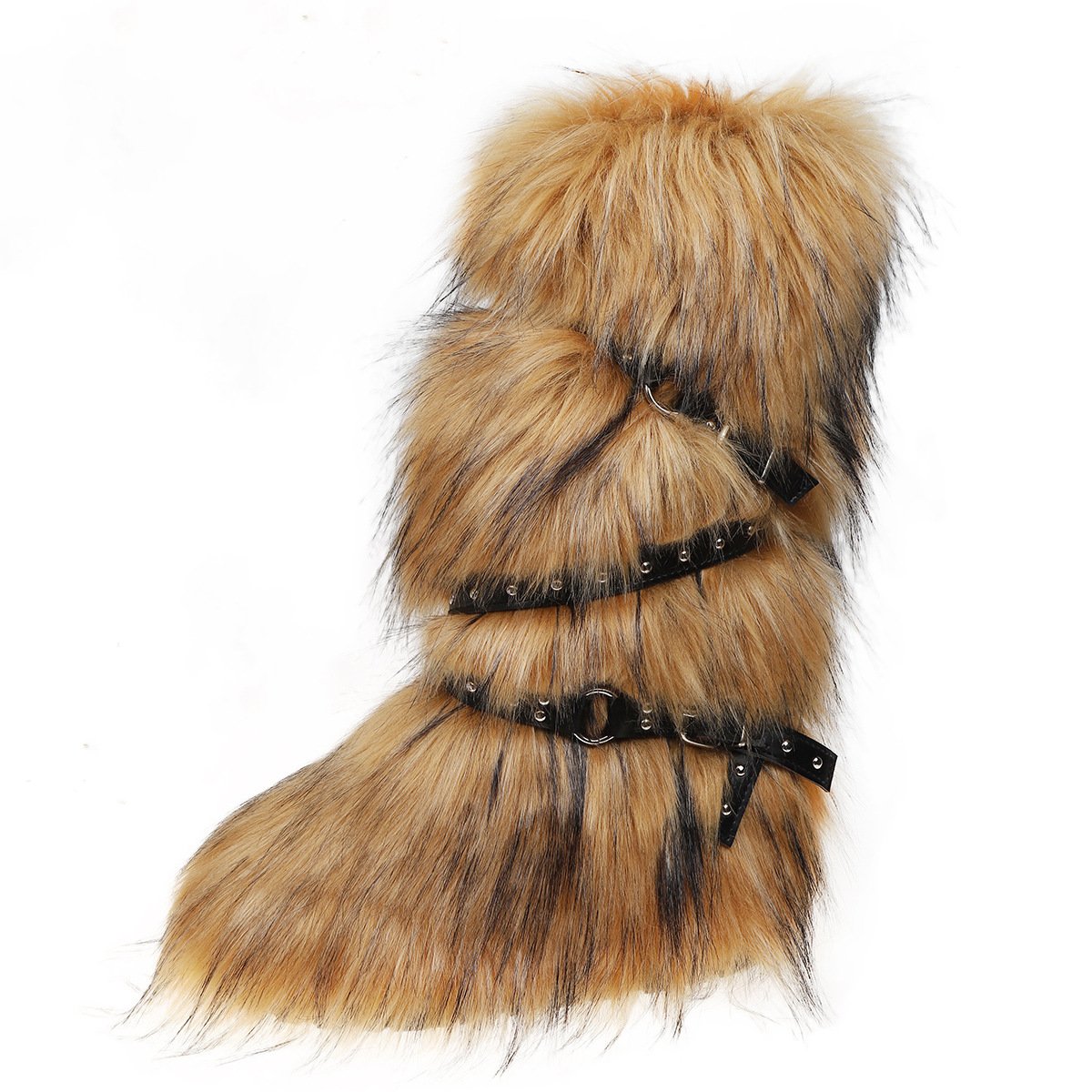 Crossed Belt Buckle Fur Fur Boots