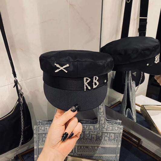 Trendy rhinestone RB navy cap