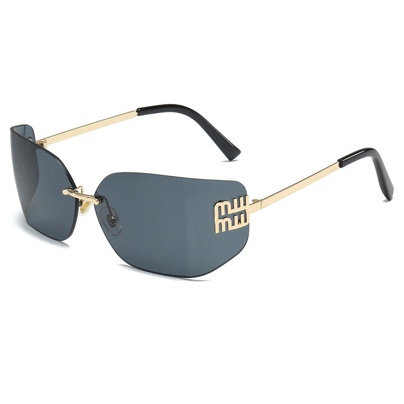 Rimless Y2K Sunglasses for Women Men Fashion Wrap Around Frame Trendy Shield Frameless Design