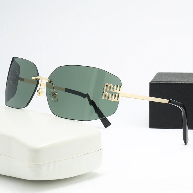 Rimless Y2K Sunglasses for Women Men Fashion Wrap Around Frame Trendy Shield Frameless Design